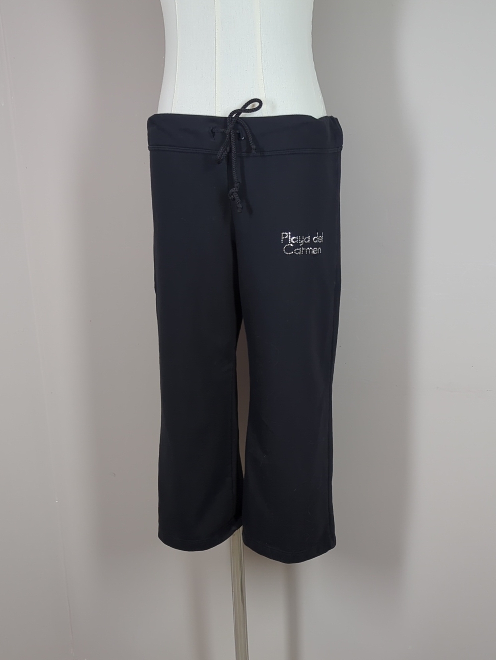 Y2K Low Rise Black Playa del Carmen Drawstring Capri Pants Joggers Casual Small
